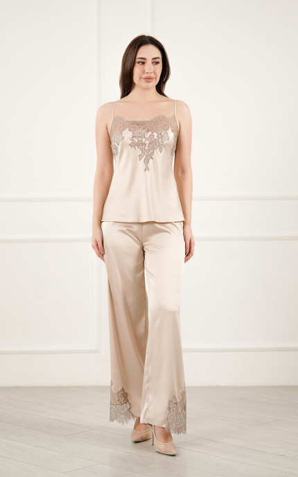 Buy Pajamas pants silk Tourmaline Komilfo Beige