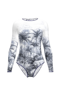 One-piece swimsuit with sleeves with a drop-tie on the back. Pitaya Tropicaal Engraving