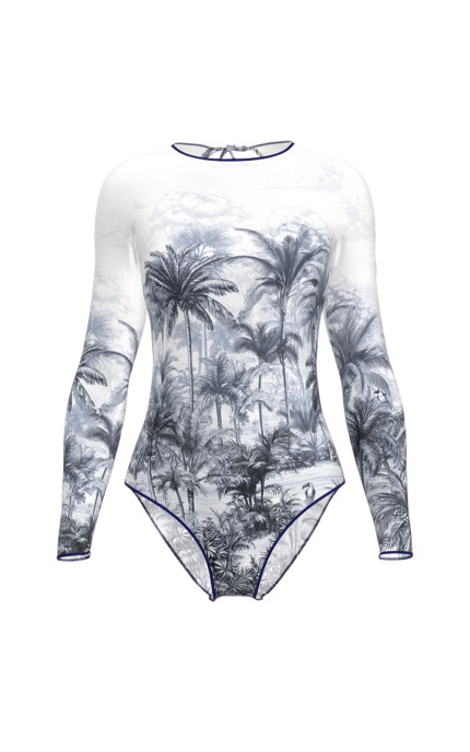Buy One-piece swimsuit with sleeves with a drop-tie on the back. Pitaya Tropicaal Engraving