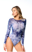 Buy One-piece swimsuit with sleeves with a drop-tie on the back. Alayaswim Floral