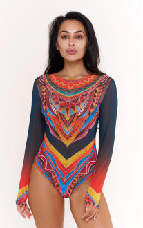 One-piece swimsuit with sleeves with a drop-tie on the back Alayaswim Neo Sun