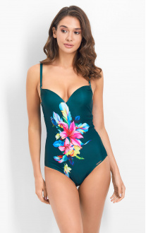 One-piece swimsuit with shaped push-up cup Green. Anabel Arto.