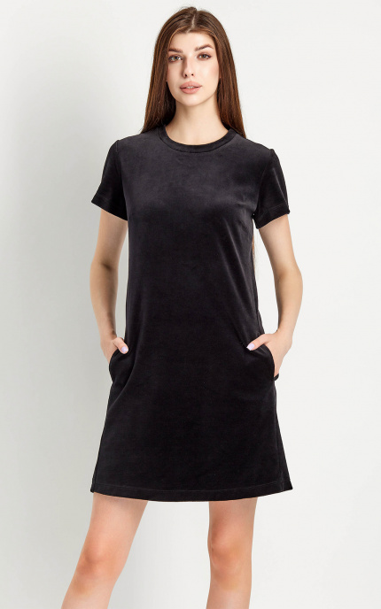 Buy Cotton velor Dress with short sleeves Black. Anabel Arto.