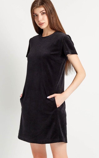 Cotton velor Dress with short sleeves Black. Anabel Arto.