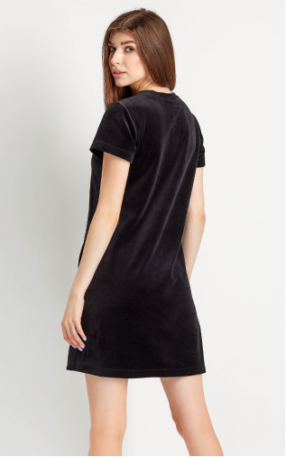 Cotton velor Dress with short sleeves Black. Anabel Arto. Hover